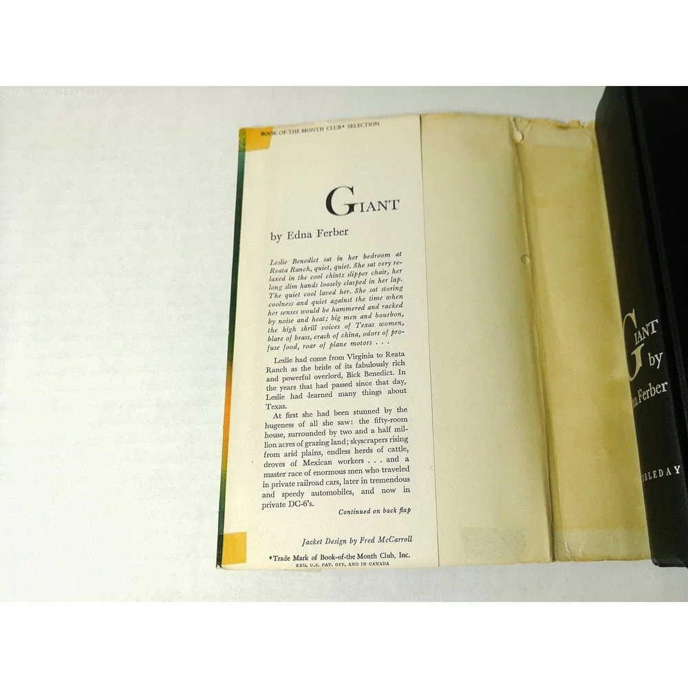 Giant Edna Ferber‎ 1952 Hardcover Book Doubleday BOMC Dust Jacket Vintage Texas